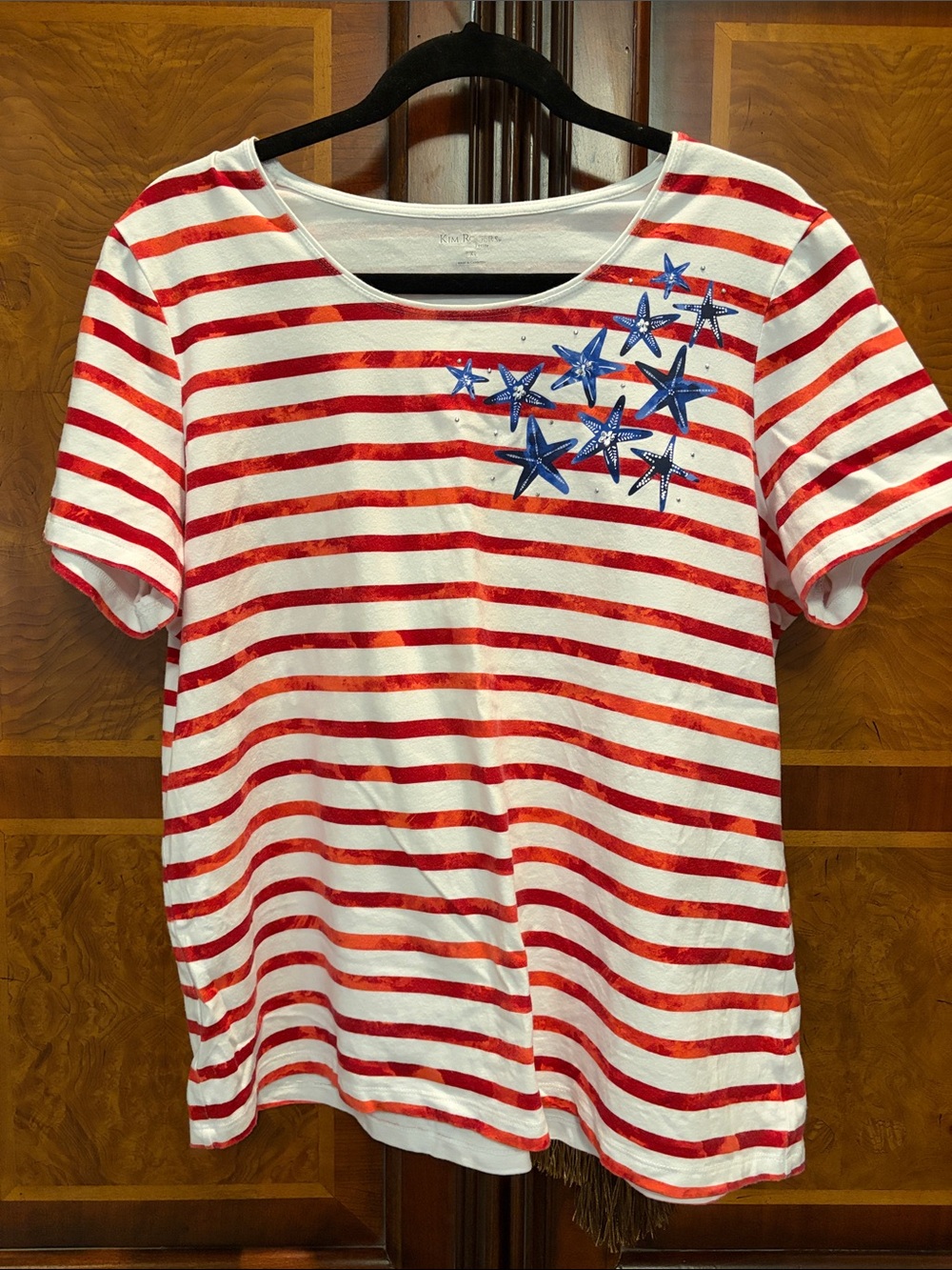 Kim Rogers Red & White Striped Tee with Blue Star Accents